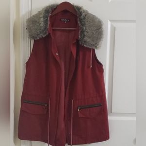 Double Zero women large Burgundy Red Sleeveless cotton jacket with silk lining
